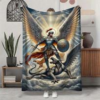 St Michael Archangel  Dragon Flannel Blanket  Soft Christmas Gift for Sofa Office Bedroom Camping  Travel 100cm x 150cm