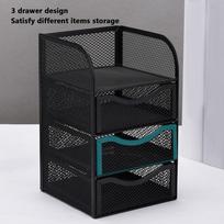 Black Desktop Organizer 3 Drawers Stationery Organizer Pen Container Desk Organizer  For Office