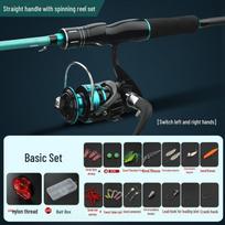 Anglies pluošto tolimojo nuotolio meškerės rinkinys jūrinėms žūklėms su tiesia rankena pradedantiesiems žvejams Basic set spinning reel; 1.65 m