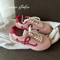 Internet celebrities with the same spot women's shoes 2025 new casual sports shoes women's flat lace-up Forrest Gump shoes German training shoes 35 rožinė