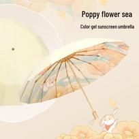 Luban Mrs. 16-Rib Three-Fold UV Umbrella - Poppy Rabbit Design