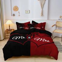 3pcs King Queen Valentine'S Day Heart-Shaped Love couple Rose Duvet Cover, All-Season High-Definition Print Valentine'S Day Gift EU Single-135x200cm&set