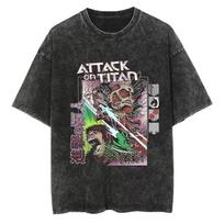 Attack on Titan Summer Japanese Anime Men's and Women's T-Shirts Washed and Old Loose Vintage Street Harajuku nShort Sleeves S