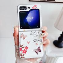 Applicable to Samsung Galaxyzflip6 folding screen mobile phone case butterfly love flower ZFlip5/4/3 metallic paint silver leather pattern samsung galaxyzflip6