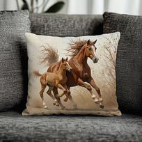 Majestic Brown Horse & Pony Running Print Square Pillowcase Soft Polyester Machine Washable Cushion Cover For Home Office Sofa B Peach skin 18*18(CM)-1Pcs white