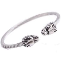 Simple Titanium Steel Double Chinese Dragon Heads Cable Bracelet Casting Dragon Bracelet