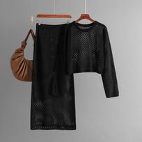 Fall Winter Lazy Wind Loose O-Neck Pulllover Sweater Suit Women's Solid Color Long Sleeve Knit Wide Leg Pants Two Piece Set One Size juoda