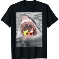 Spongebob SquarePants Shark Attack Humorous T-Shirt T-Shirt S juoda