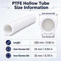 PTFE tuščiaviduris strypas, baltas politetrafluoretileno vamzdelis, 250 mm ilgio, naudojamas perdavimui, izoliacijai, „pasidaryk pats“ mechanizmams 24x20x250mm