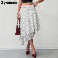 Summer New Retro Polka Dot Printed A-Line Midi Skirt S