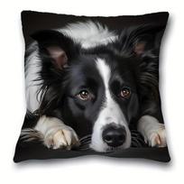 Vikama Border Collie spausdinimo pagalvės užvalkalas Namų dekoratyvinis pagalvės užvalkalas Miegamajam Svetainei Sofai Peach skin 18*18(CM)-1Pcs gray