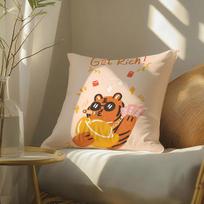 Cartoon Of Oriental Dragon Illustration Pillow Case Double-Sided Plush Sofa Cushion Covers Organic Breathable Invisible Zipper Peach skin 18*18(CM)-1Pcs