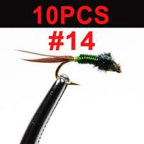 10 vnt Copper John Nymph Stone muselinės upėtakių žvejybos masalas #14 žalias