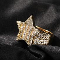 Ornament New Ring European Hip Hop T Square Stone Pentagram Ring Gold Plated Men's Zircon Ring Accessories 9No gray