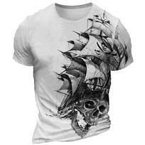 Graphic Skeleton Sailboat Daily Designer Retro Vintage Men's 3D Print T shirt Tee Sports Outdoor Holiday Going out T shirt S