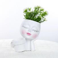 Face Planter Pot - Head Face Planter Flower Pot Double Flower Pots in One for Indoor Outdoor Plants Resin Head Planter with Drainage Hole balta
