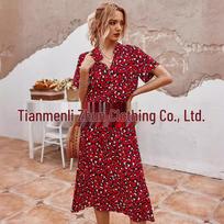 European & American Polka Dot Short Sleeve Midi Dress - Women's 2025 Summer Fashion S