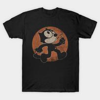 Men Black Print T-shirt Felix The Cat Vintage No-Cut Transfer Paper Print Cotton Tshirt S juoda
