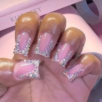 24 Pcs Square Artificial Nail French Tip Press On Nail Glossy False Nail Rhinestones Stick On Nail for Party 1