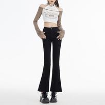 Autumn Winter Black Raw Edge Micro Flare Petite Eight Nine Points Casual Denim Pants Ladies Casual Pants Oversize Denim Trousers 25