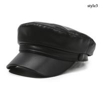 Naujas Mados Moteriškas Juodas Odinis Kepurė Biker Newsboy Hip Hop Kepuraitė Moterims Unisex Beretas Kapitono Jūreivio Skydelis Kepuraitė Newsboy Kepuraitė Mada black