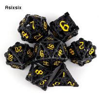 7 Pcs Black Yellow Flying Dragon Metal Dice Hollow Metal Polyhedral Dice Set Suitable for Role-Playing RPG Game Card Game įvairiaspalvis