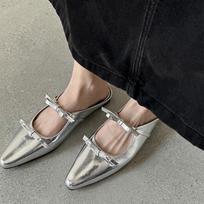 2025 Naujas prabangus peteliškė Mary Jane moteriški smailūs blizgūs PU odiniai plokščiapadžiai balerinos bateliai vestuviniai batai Zapatillas Mujer 35 sidabras