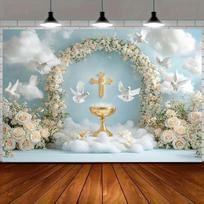 Elegant Religious Golden Holy Grail White Dove Banner Background, Wedding Scene, Birthday Party Decoration Photography Backdrop Vinyl 75X50cm