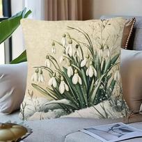Snowdrop Pillow Cover Vintage Botanical Print Cushion Case Rustic Farmhouse Spring Decor Gift Peach skin 18*18(CM)-1Pcs