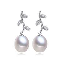 LSOOYH natūralūs gėlo vandens perlų auskarai Choker Moterims Kasdieniai papuošalai Pearl Bohemia Leaf auskarai balta