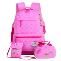 QY.TIMES Backpack For Girls Kids School Bags 3 Pcs/Set Schoolbag Large Capacity Dot Printing School Rucksack Cute mochila