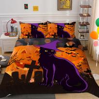 Helovino patalynės komplektas, Helovino tematikos fono antklodės užvalkalas, pagalvės užvalkalas 2 arba 3 miegamojo patalynės dekoracija Baby 100x135cm black