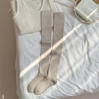 Youjiaxiu Lazy Feeling Piled Up Thin Mulberry Silk Wool Thigh Socks Style Solid Color Knee Socks One size fits all smėlis