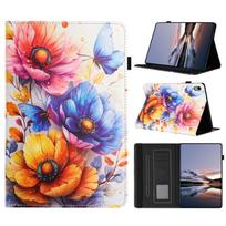 Taikoma iPad A16 planšetės odinis dėklas Samsung TabA11plus Animacinis gyvūnas Kortelių laikiklis Dėklas Dažytos gėlės ipad mini1/2/3/4/5 universal version