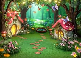 fairy tale forest mushroom themed birthday party photo background, children's birthday party decor Vinyl 75X50cm