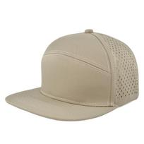 Custom logo Sweatproof Flat Bill 6 Panel Golf Snapback Mesh Baseball Cap Blank Laser Perforated Trucker Hat chaki