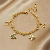 316L Stainless Steel Black Acrylic Inlay Hollow Butterfly Double-Layer Bracelet Women Classic Non-Fading Jewelry Gifts