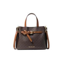 Michael Kors MK Emilia Commuter Logo Color Block Zipper Coated Canvas Shoulder Crossbody Tote Bag Small Women Bags Acorn-Brown 35H0GU5S1B-BROWN Shopping Bag Set(Basic Set+Shopping Bag)
