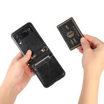 Applicable to Samsung Z Flip7 mobile phone case Z Flip5 folding mobile phone solid color card insert leather case strap diagonal strap rope Z FLIP 3 juoda