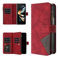 Applicable to Samsung Z Fold 7 mobile phone leather case Fold5 rhombus splicing contrasting color zipper wallet insert card protective case samsung z fold3 raudona