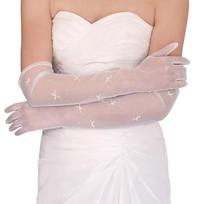 White Bridal Gloves Elastic Lace Gloves With Bowknot Long Arm Sleeves for Formal Event and Wedding Ceremony Photo Props 1 balta