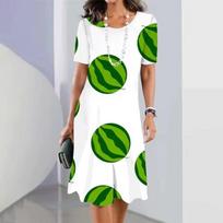Elegant Women Short Sleeve Fashion 3d Print Midi Dress Plus Size Beach Clothing S