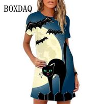 Elegant Women Short Sleeve Fashion 3d Print Midi Dress Plus Size Beach Clothing S