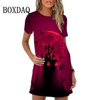 women elegant short sleeve 3d print midi beach dress dailywear summer t shirt dresses S