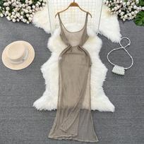 Chic Hollow Out One Piece Dress Women Sexy Elegant Evening Party Split Dresses Female Fashion Design Vintage Slim Casual Dress 2024 S auksas