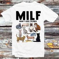 230 Gsm 100% Cotton Milf Man I Love Felines Funny Cat Mom Dad Pet Lover T Shirt Vintage Retro Cool Gift Mens Womens Unisex Cartoon Anime Top Tee B982 XXS balta