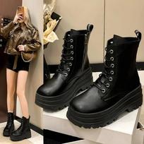 Short boots for women 2025  autumn and winter new style side zipper thick soled lace up fashionable women's boots 35