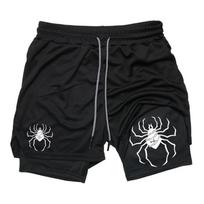 Spider Print 2 In 1 Performance Shorts for Men Gym Workout Running Shorts with Phone Pockets Towel Loop Athletic Activewear M