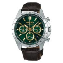 SEIKO SELECTION SBTR017 vyriškas laikrodis su baterija, kvarcinis chronografas, datos kalendorius, 24 valandų rodyklė, odinis dirželis, žalias ciferblatas, nerūdijančio plieno
