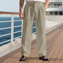 Mens Classic Fit Linen Trousers Lightweight Casual Business Pants with Pleated Front and Button Closure XXL chaki